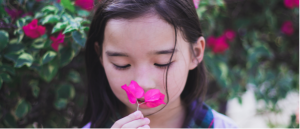 Smelling flowers