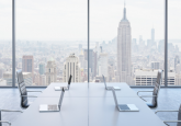 Office meeting room with view over Manhattan, USA