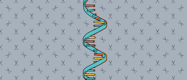 RNA strand with scissors pattern behind it